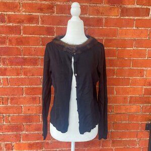 silk faux fur collar cardigan